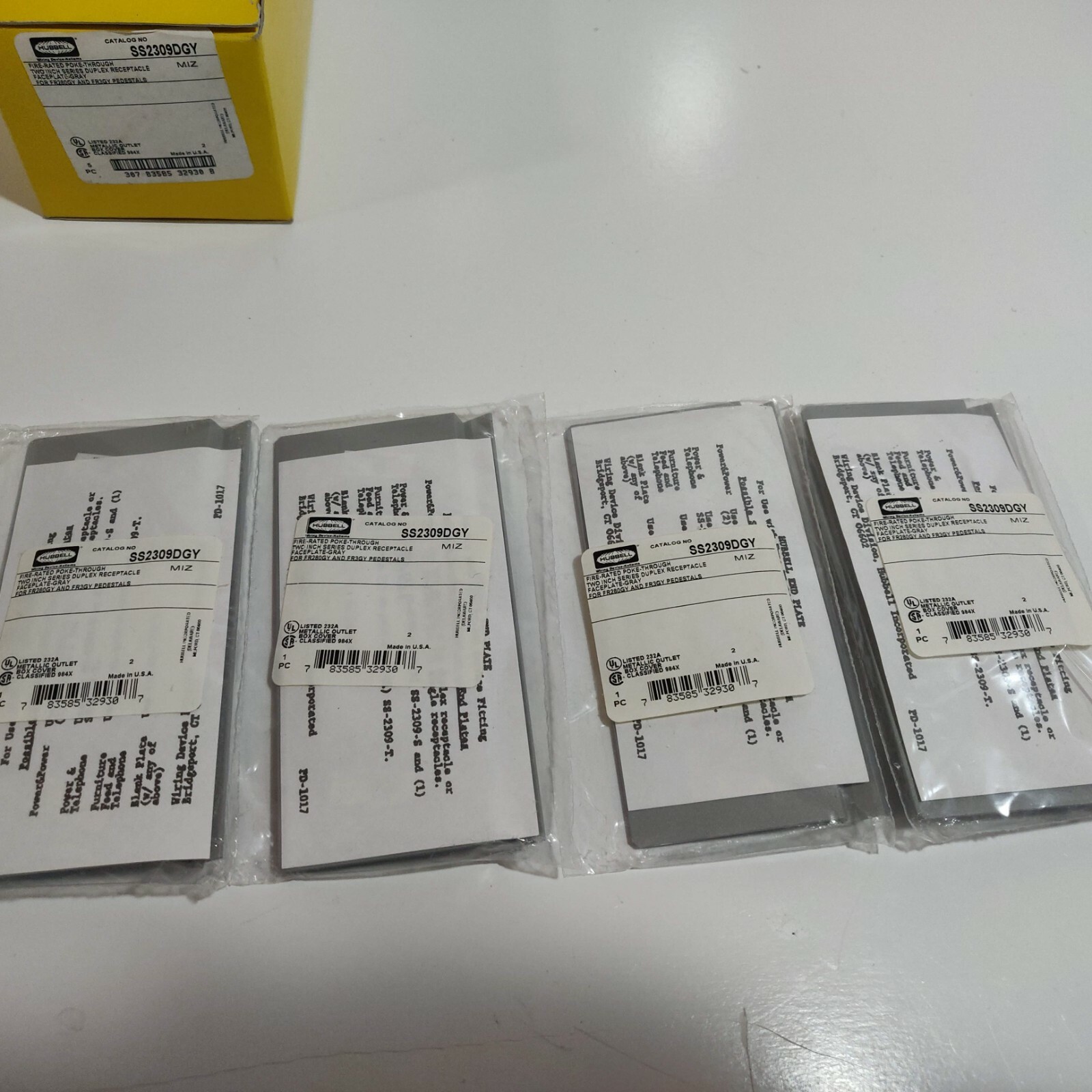 LOT OF 4 Hubbell SS2309DGY 2" DUPLEX RECEPTACLE Fire Rated Poke Through - Image 4