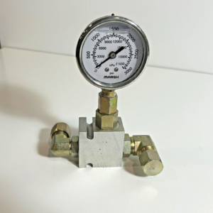 Parker B10-2-A8t Base Cartridge Valve WITH Marsh 3000 psi GAUGE & FITTINGS